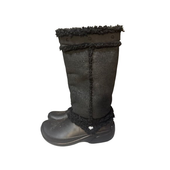 Crocs Black Winter Boots With Faux Fur Lining & Rubber Soles Womens 8 - Picture 1 of 10